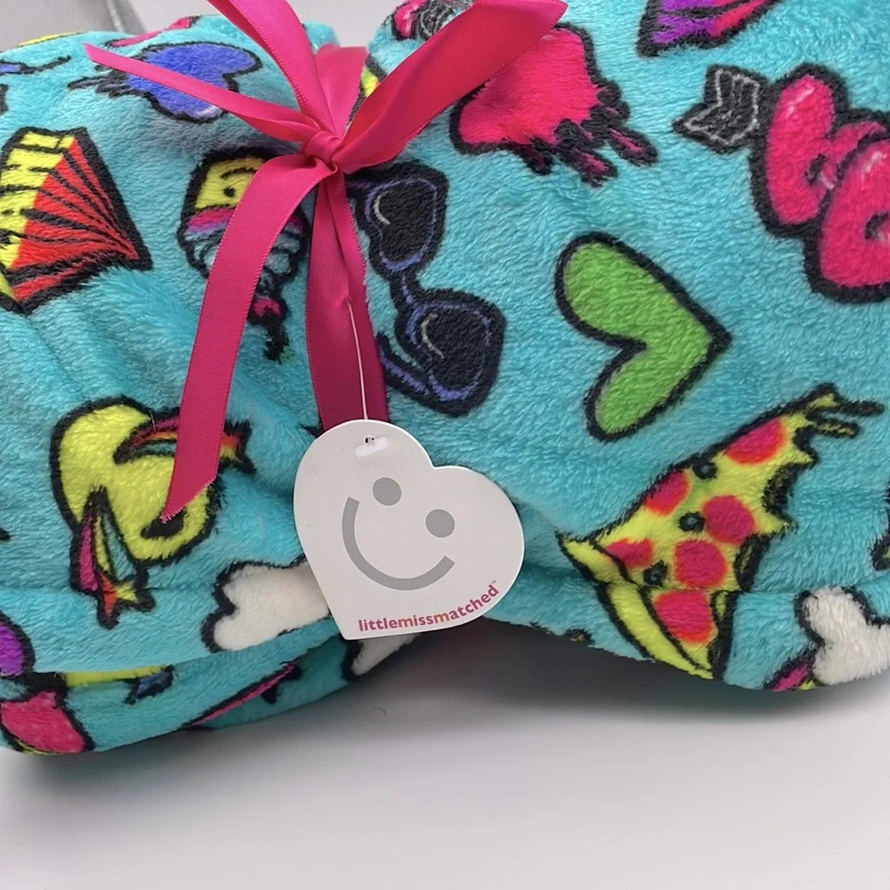 Reversible Plush Throw Blanket Blue Black Stripe Print - Little Miss Matched